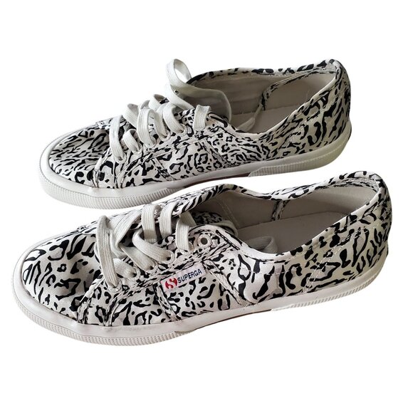 Superga 9.5 USW Trainers Leopard Zebra Print Canvas Sneakers Rubber Sole Unisex - Picture 4 of 10